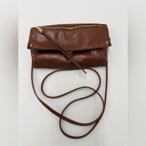 HOBO International Brown Leather Foldover Crossbody Bag 9x5 Convertible Clutch